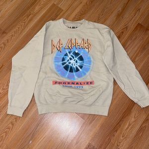 Goodie Two Sleeves Def Leppard Tan Crewneck Sweatshirt